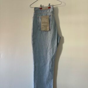 Everlane Light Blue and White Striped Women's Cropped Jeans